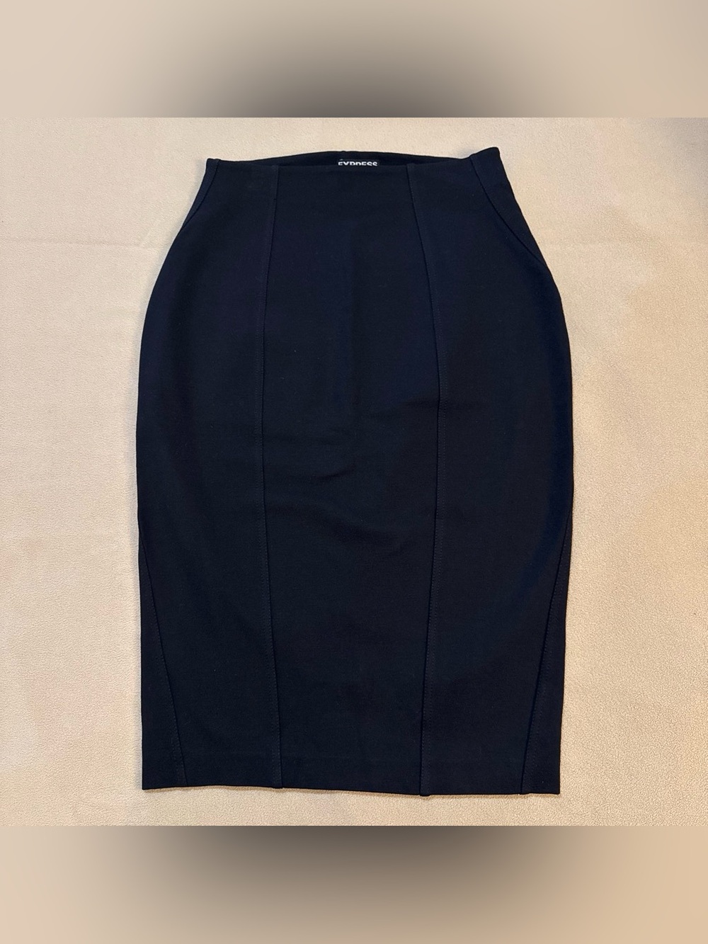 Express - Black midi pencil skirt with decorative vertical — Sleek Office Staple